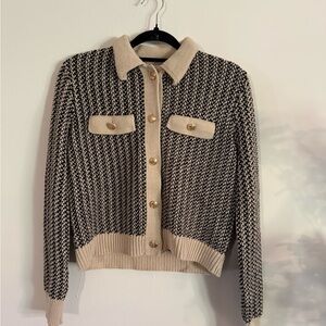 LOFT Black and Cream Knit Sweater